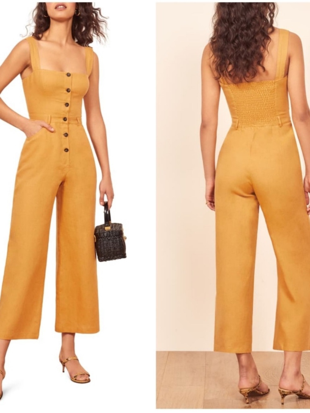 NWOT - Reformation Tyler Button-Front Wide-Leg Jumpsuit (Like New)